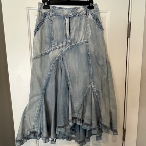 Juliette Light Wash A-Line Gored Denim High-Low Midi Skirt Sz6 Western Rodeo - Picture 1 of 7